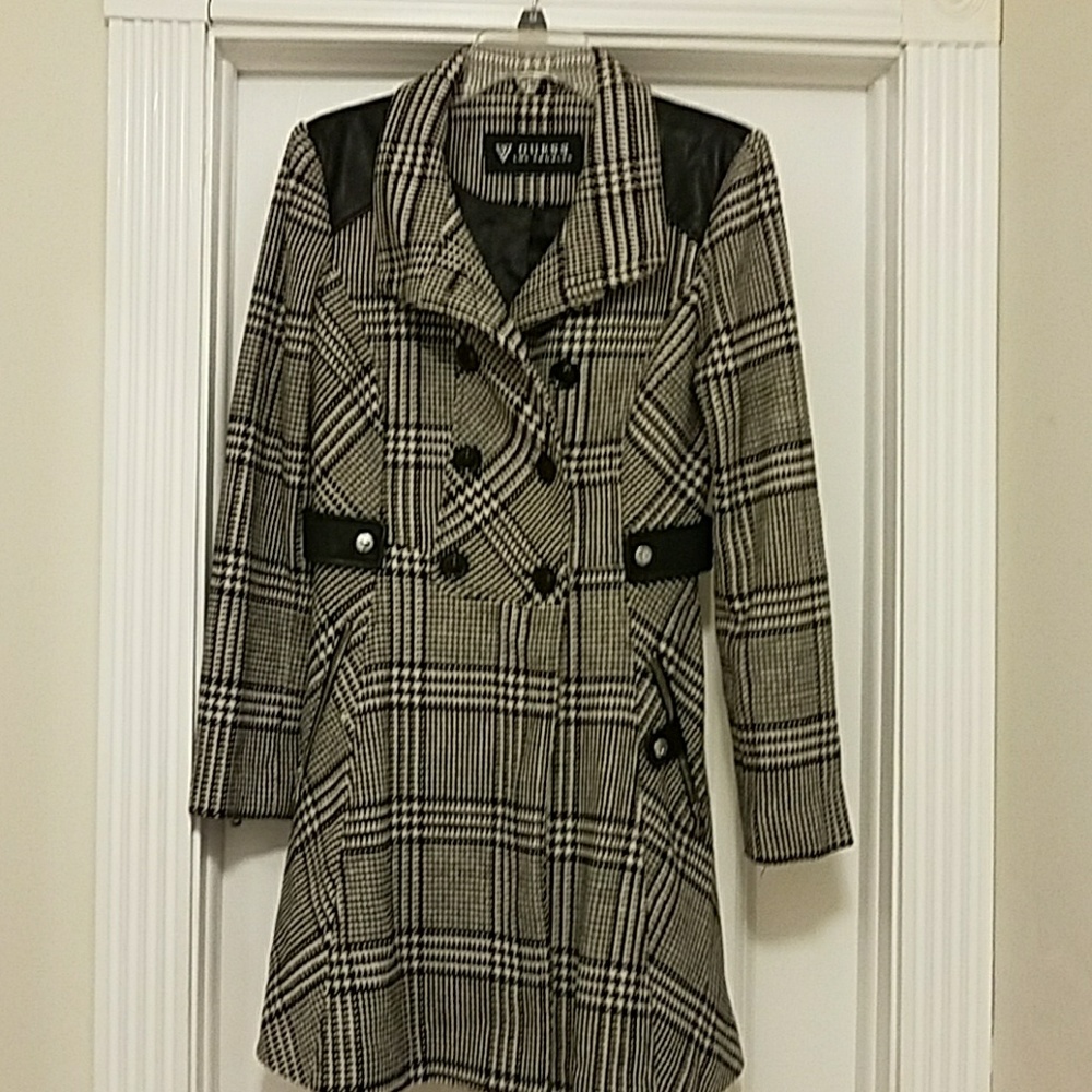 Guess black and white coat.